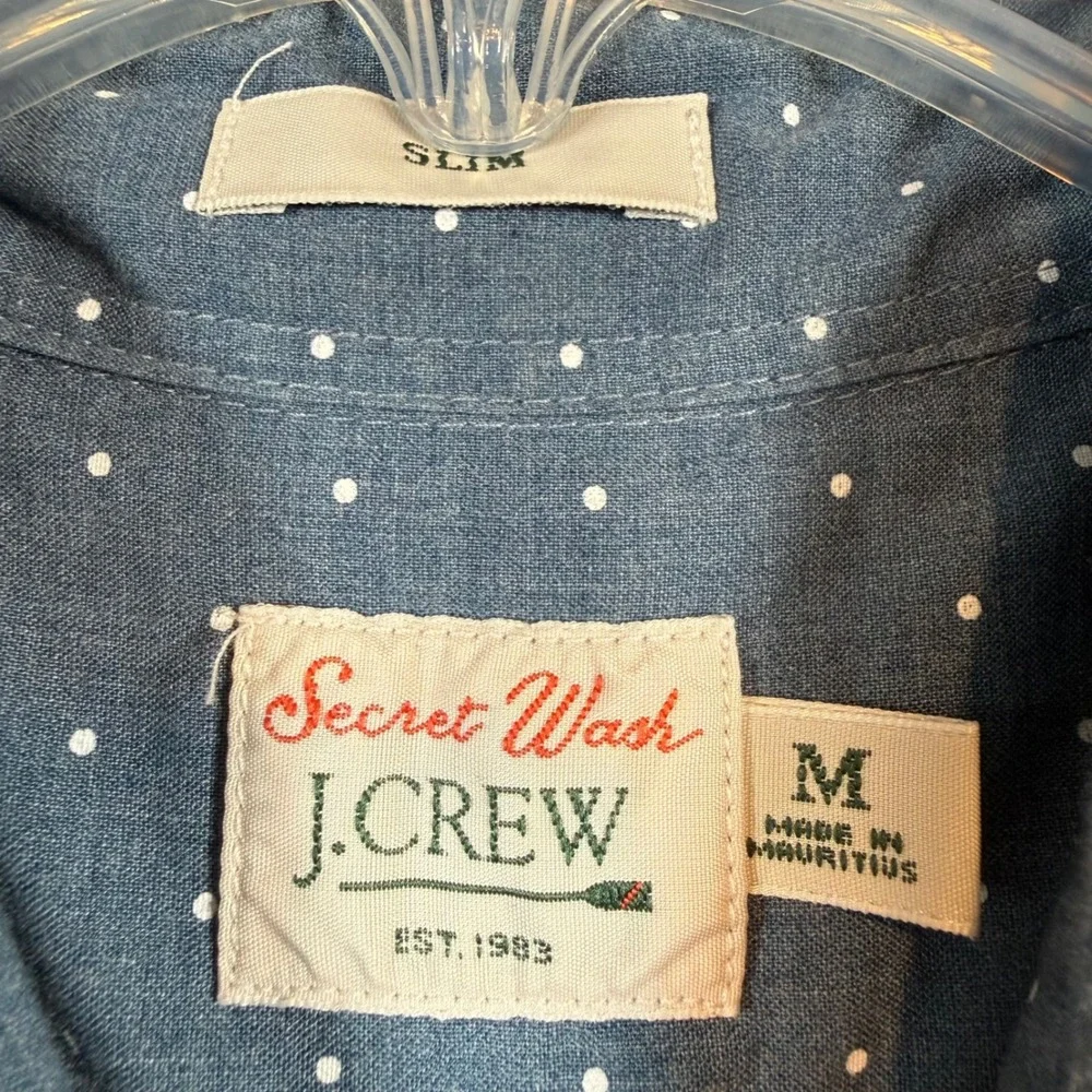 J. Crew Secret Wash Slim Fit Men's Blue White Polka Dot Button Down Shirt Medium